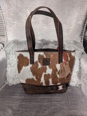 New Cute STS White & Brown Cowhide Bag